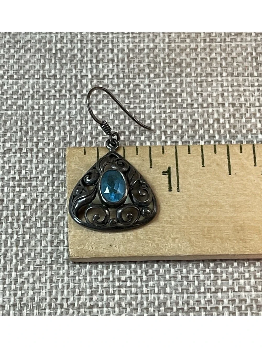 VTG Sterling Silver London Blue Topaz Filigree Drop Earrings 925 !!